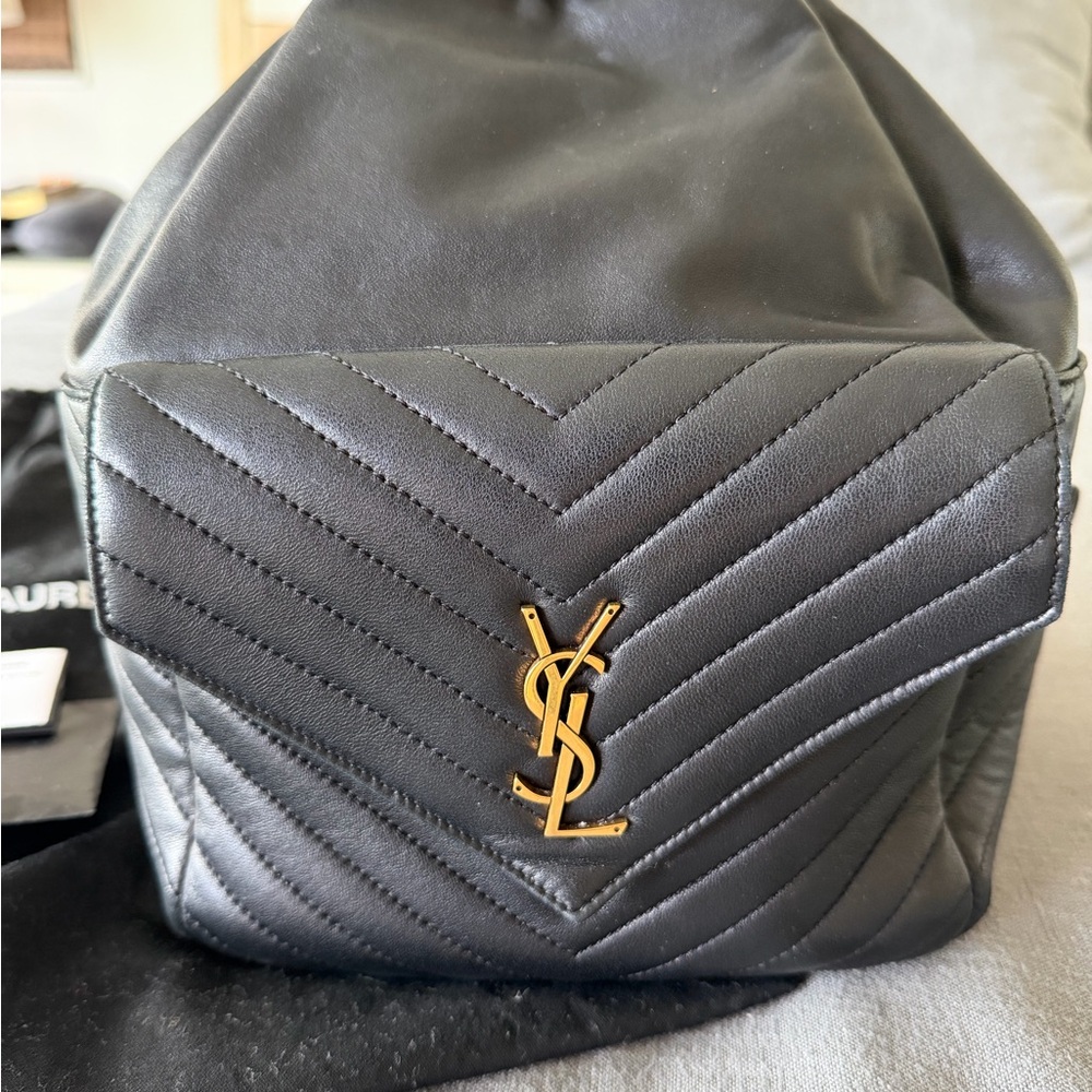 Saint Laurent Black Chevron Quilted Leather Backpack with Subtle YSL Hardware - Picture 8 of 10